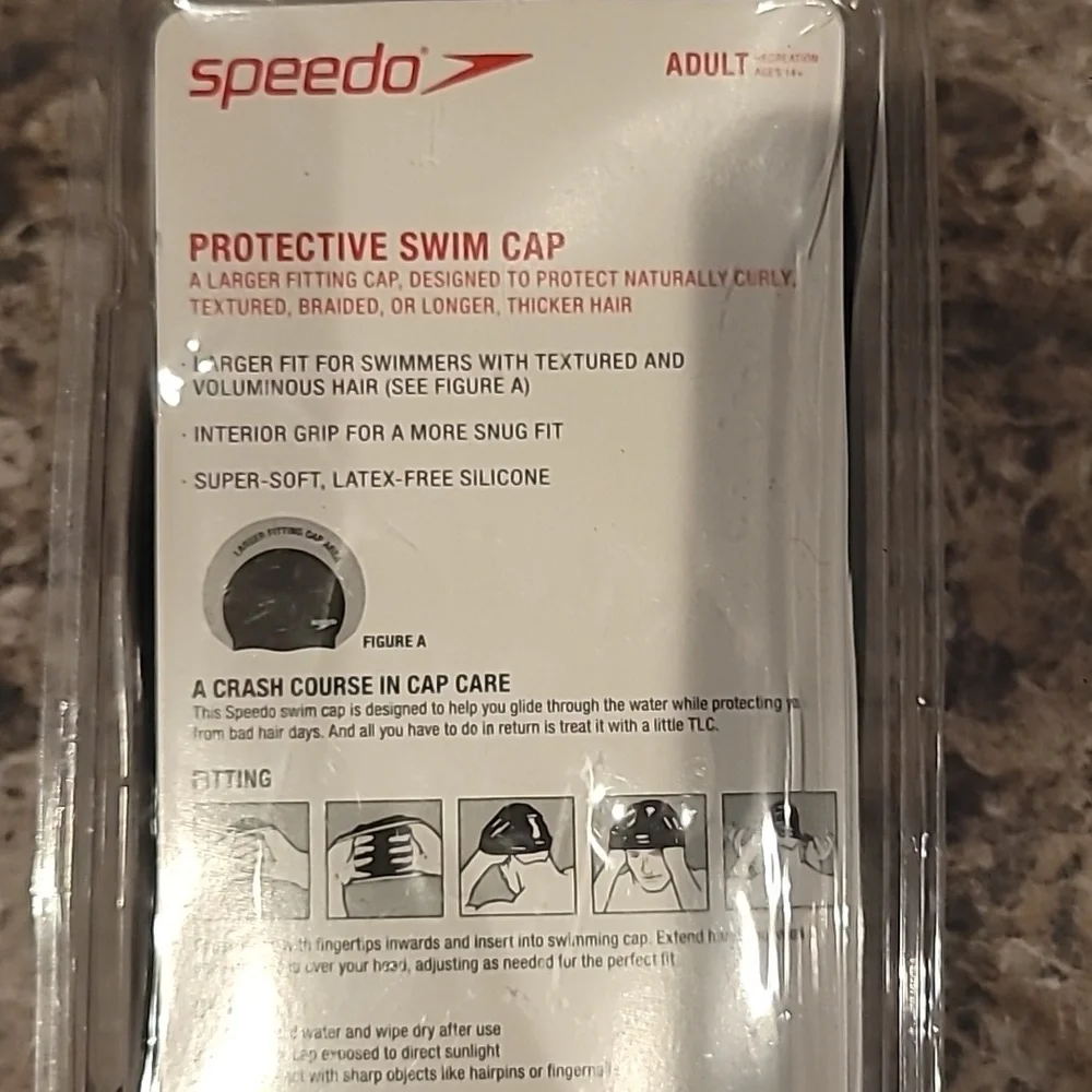 Speedo Black Performance Protective Swim Cap Adult New In Box